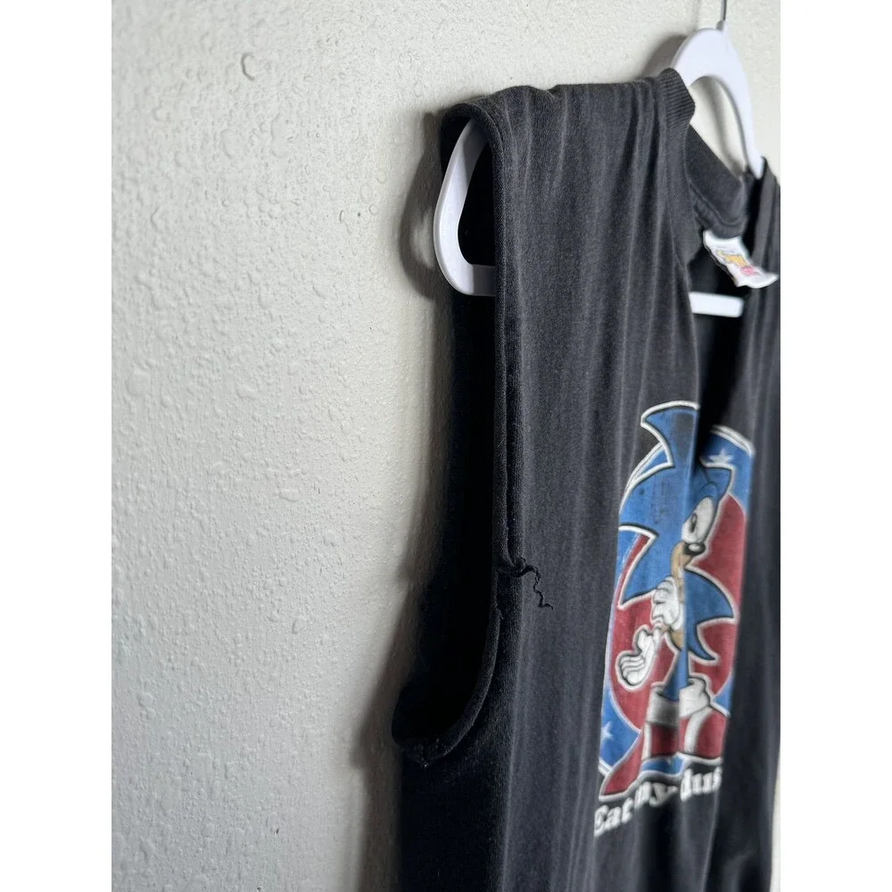 90s Sonic The Hedgehog Eat My Dust Graphic Tee Distressed Sleeveless Shirt M - Picture 4 of 7